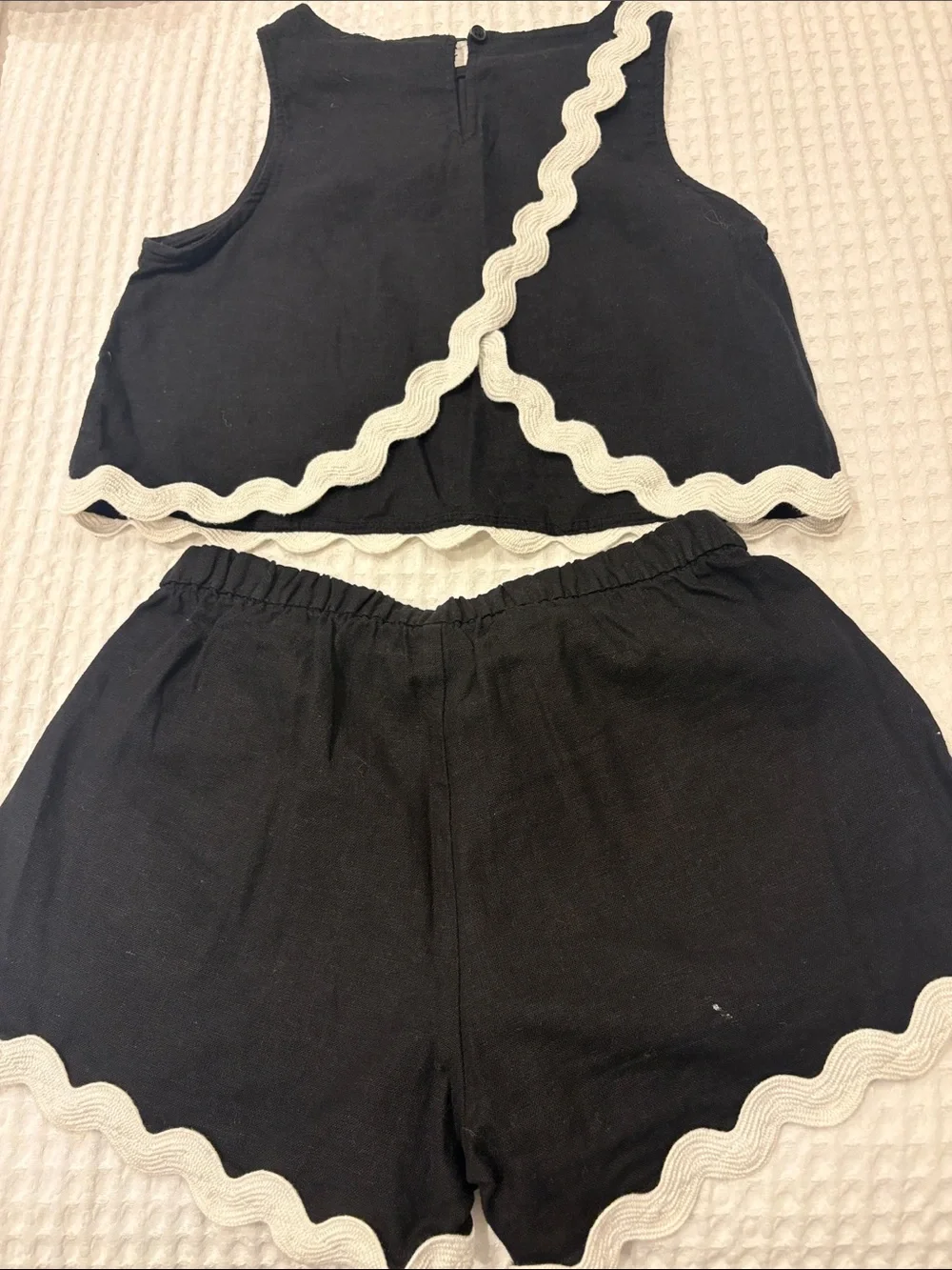 Old Navy Black Tank & Shorts Set with Cream Scallop Trim